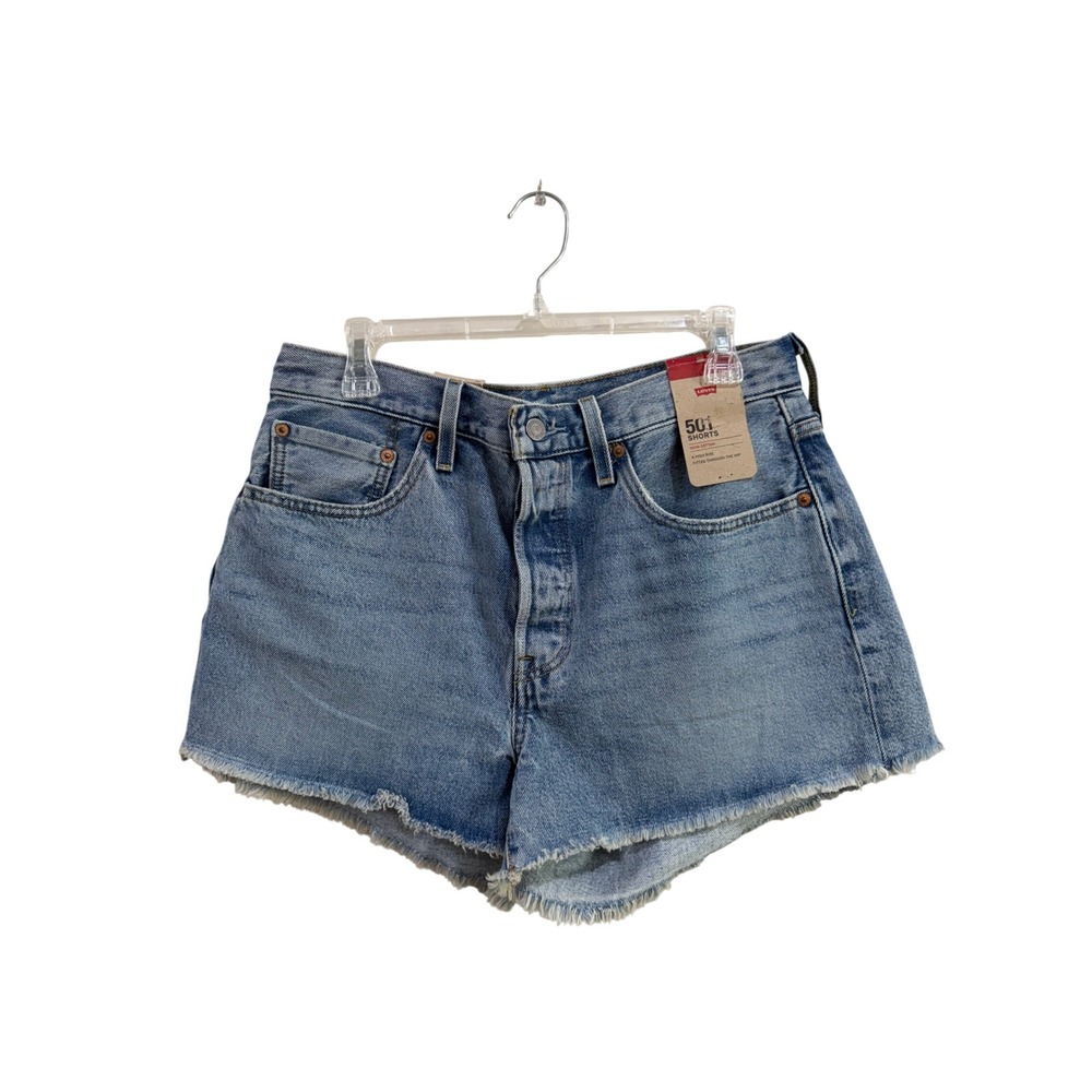 Levis 501 Original High Rise Denim Shorts Light Wash Frayed Size 31